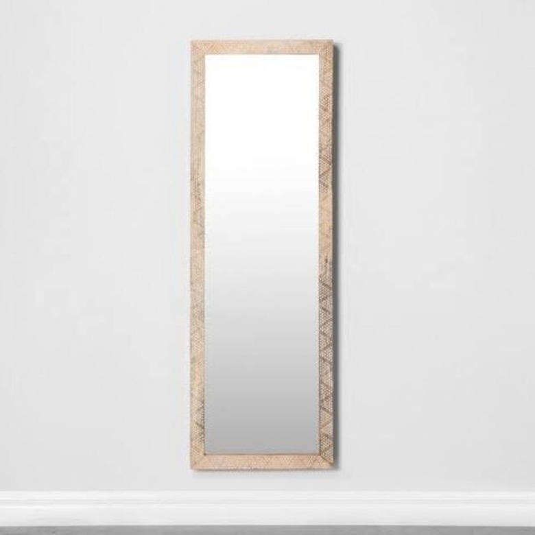 Carved Dot Natural Wood Floor Mirror