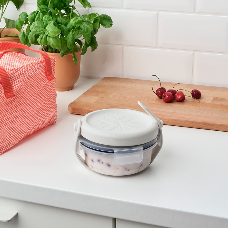 IKEA 365+ Ice Pack on food container on white counter with cutting board