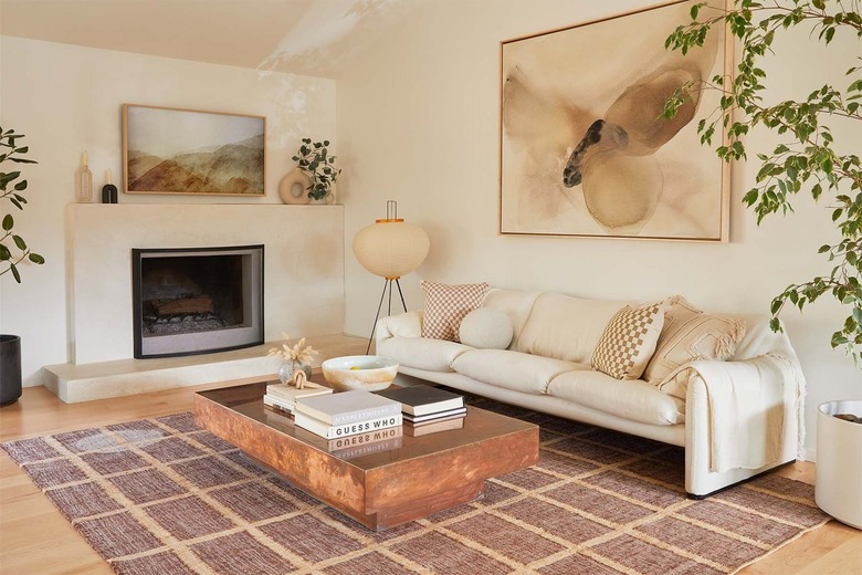 plaid jute rug in living room