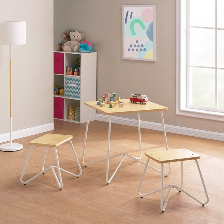 Plywood and metal kids' table and chair set