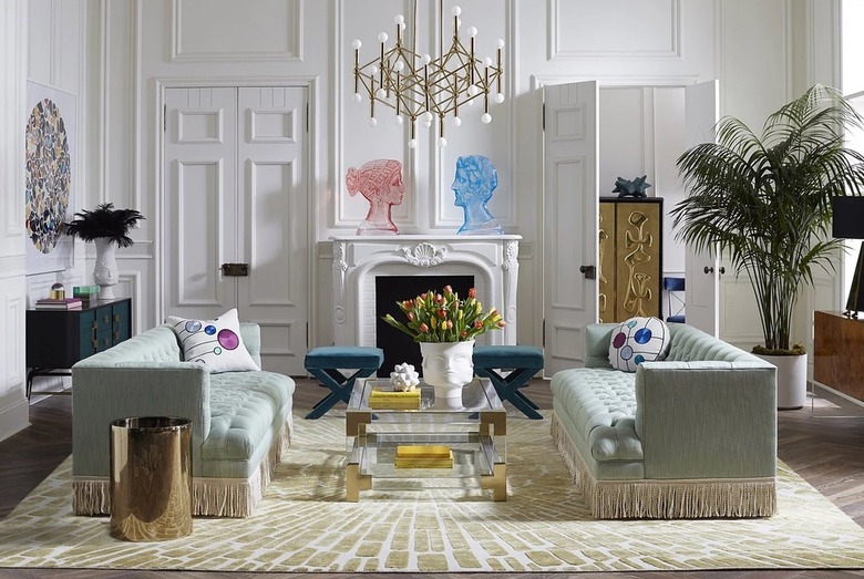 Maximalist living room with fringe couches