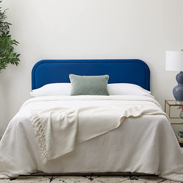 blue curved rectangular headboard