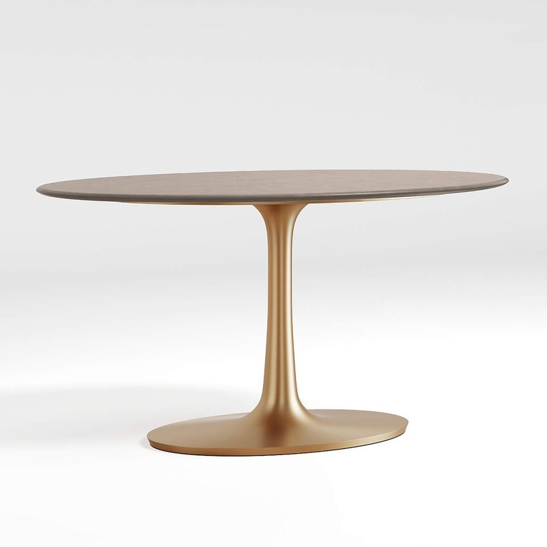 Crate & Barrel Nero Oval Concrete Dining Table with Brass Base