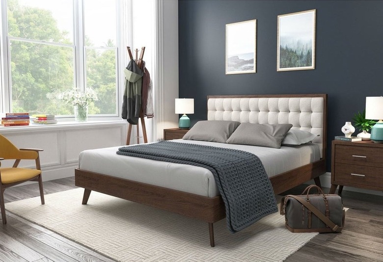 overstock midcentury modern bedroom DG Casa Hughes Midcentury Solid Wood Low Profile Platform Bed with Tufted Headboard