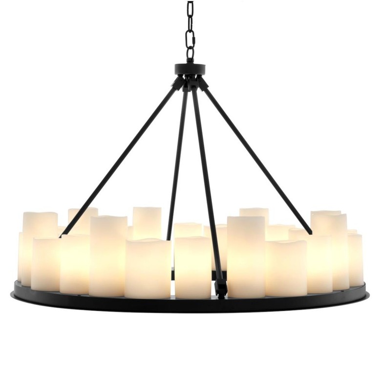 Eichholtz Commodore Industrial Loft Faux Candle Black Round Chandelier, $3,150.00