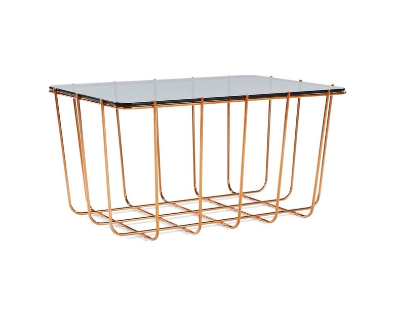 metal grid coffee table with smoke glass top