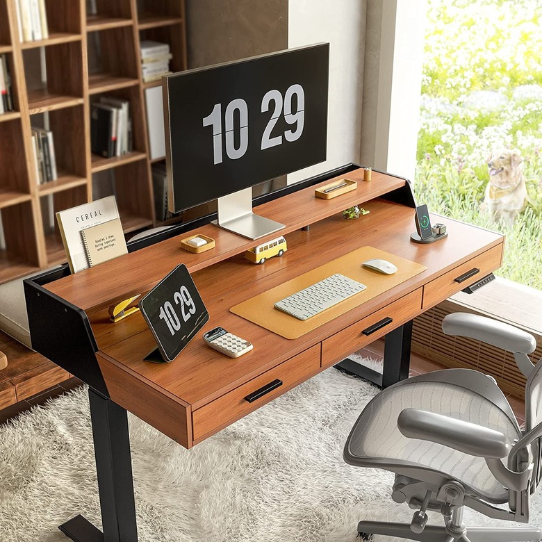 Midcentury modern electric standing desk with storage