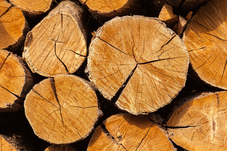 Oak firewood stacked in a pile.