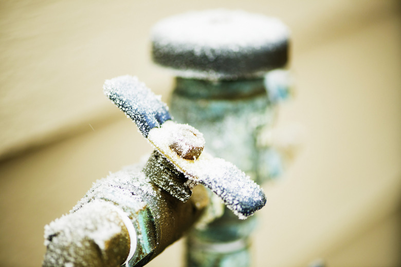 Frozen water shut off handle in snowstorm