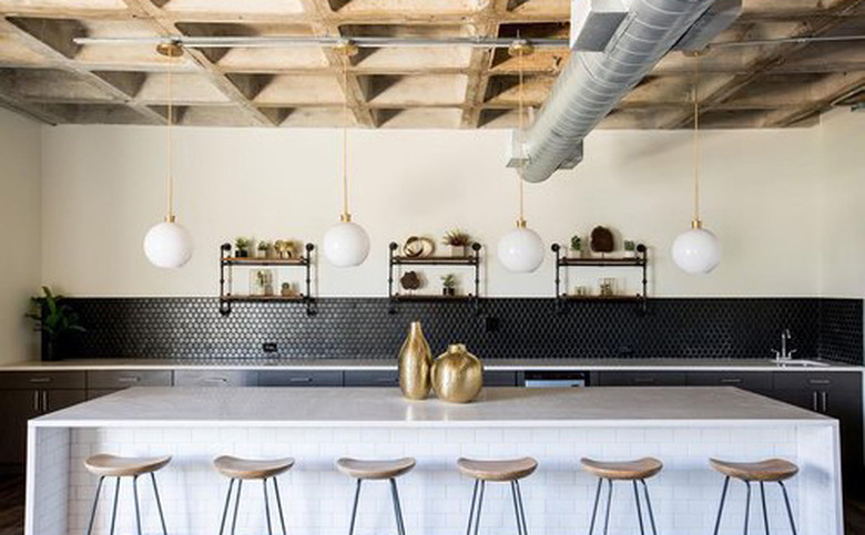 black penny tile kitchen backsplash idea