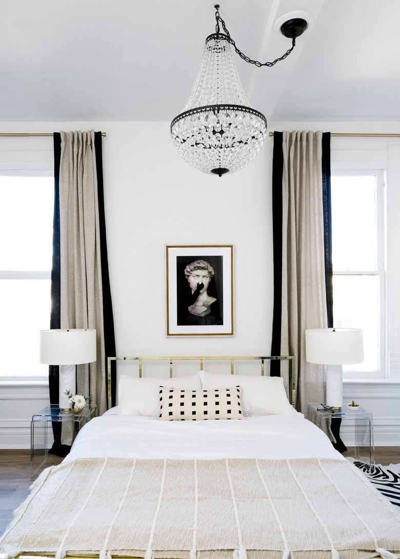 black and white minimal hollywood bedroom