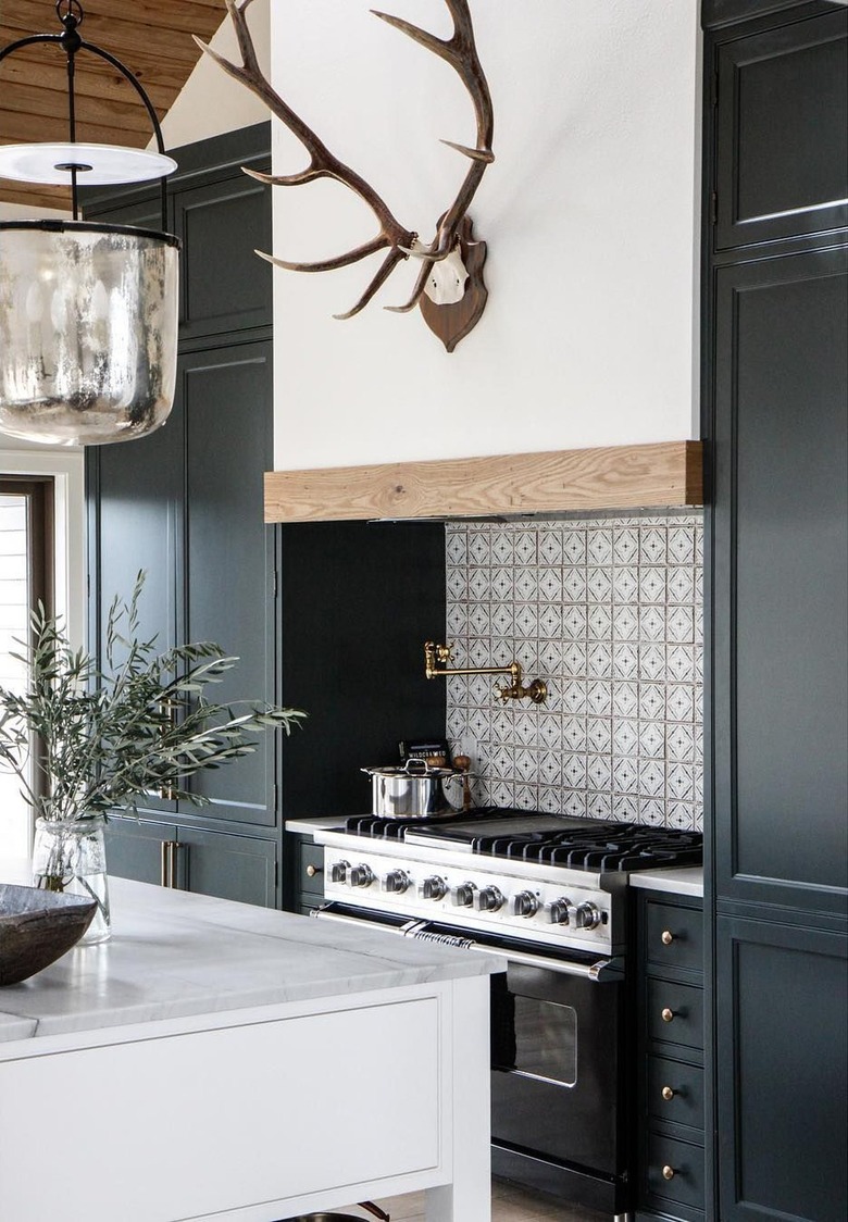 rustic kitchen with antler decor