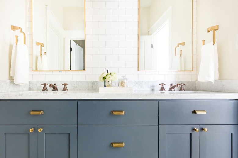 sky blue bathroom cabinets in contemporary bathroom