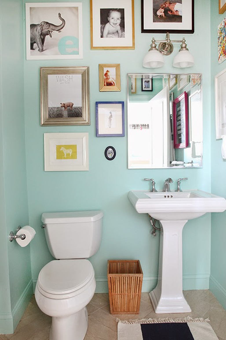 guest bathroom in light blue paint