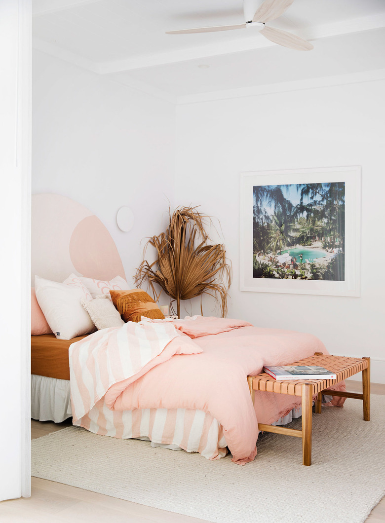 pink and white boho beach bedroom