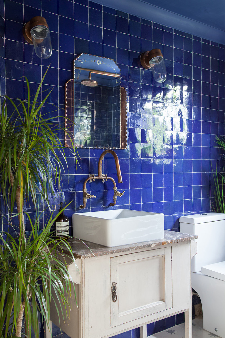 Brass Bathroom Faucet in vintage style bathroom with unique brass faucet