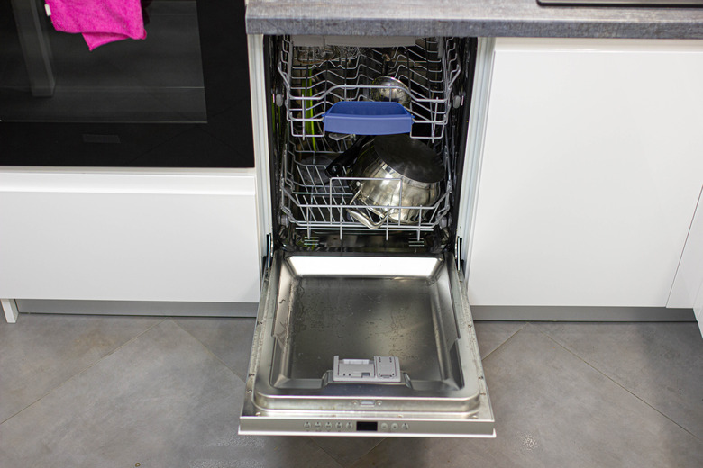 dishwasher in a white cupboard in a modern kitchen.