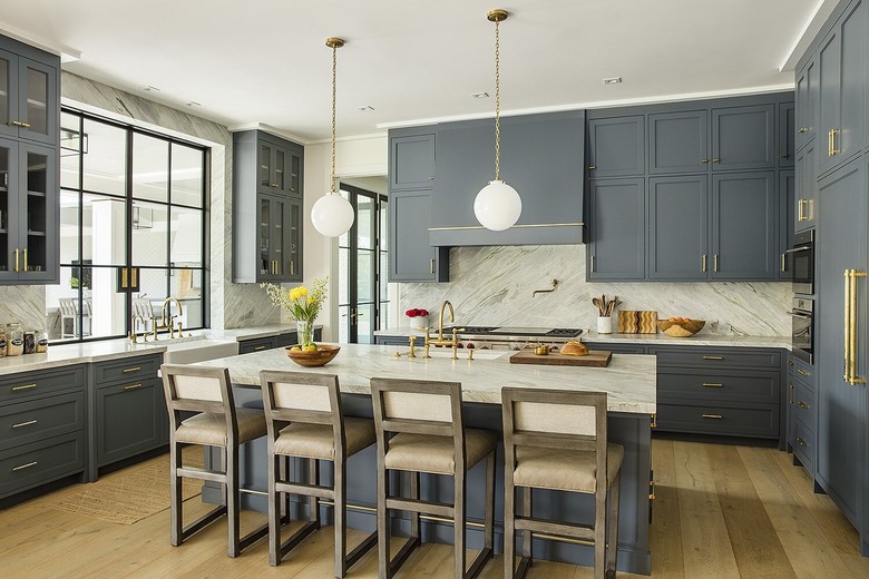 Dark gray cabinets with light gray walls