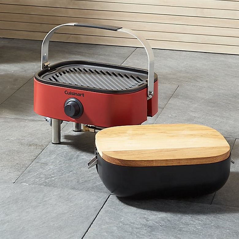 Red portable grill with black top