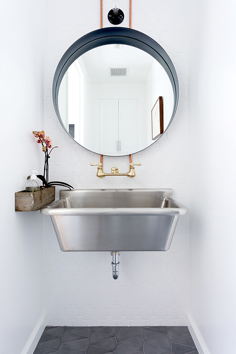 metal trough sink industrial chic small modern bathroom