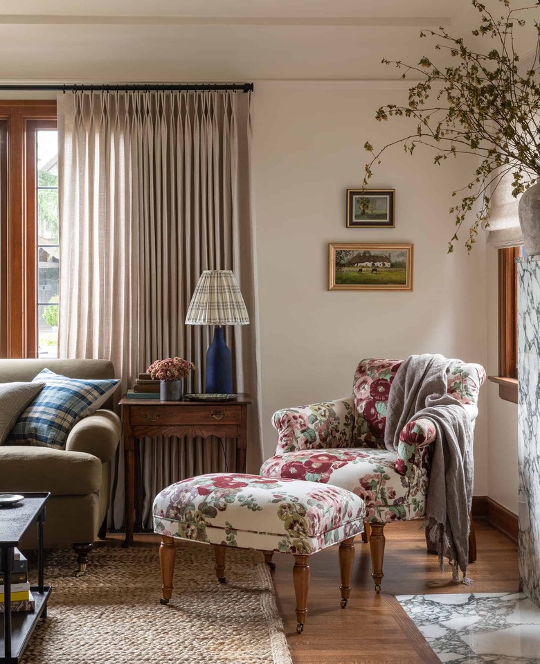 Champagne color painted living room designed by Heidi Caillier Design