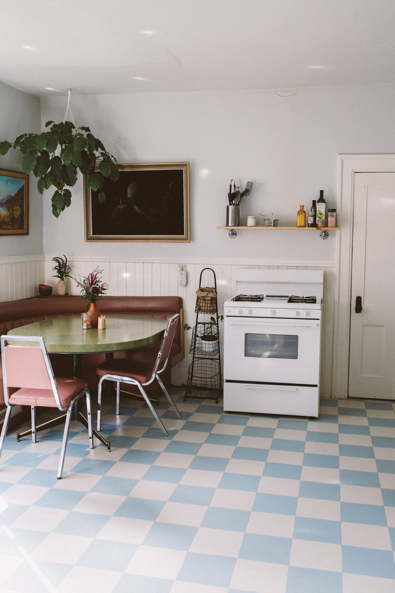 Blue and White Checkerboard Kitchen Floor