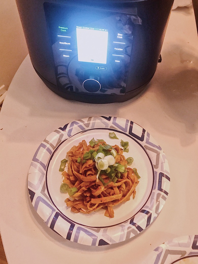 CHEF iQ and pasta on table