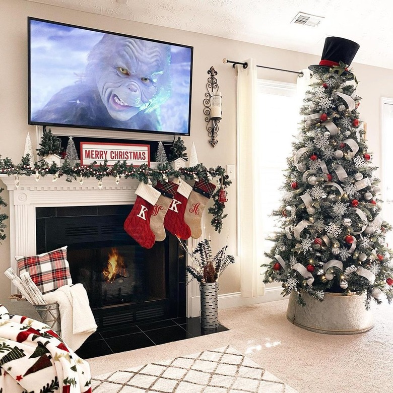 Black top hat on a Christmas tree