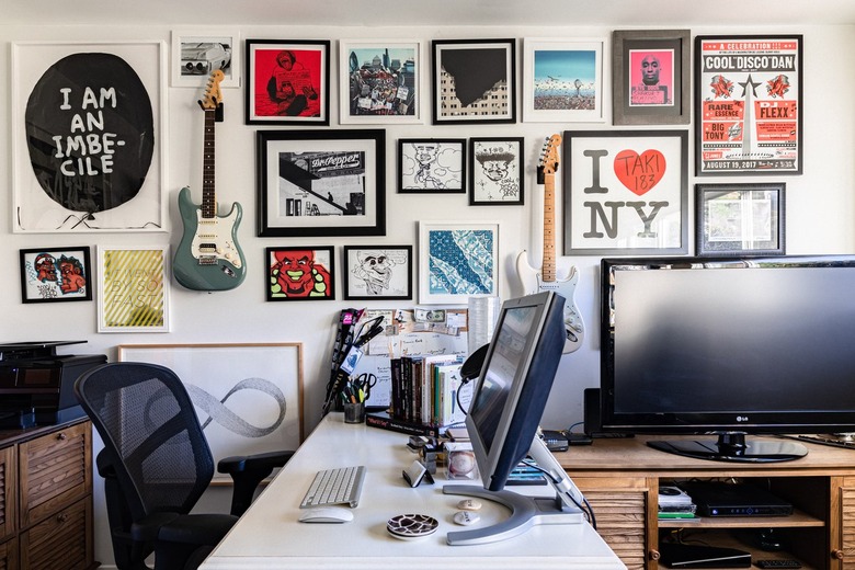 Computer monitor and keyboard in home office