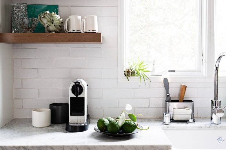 White subway tile backsplash in kitchen