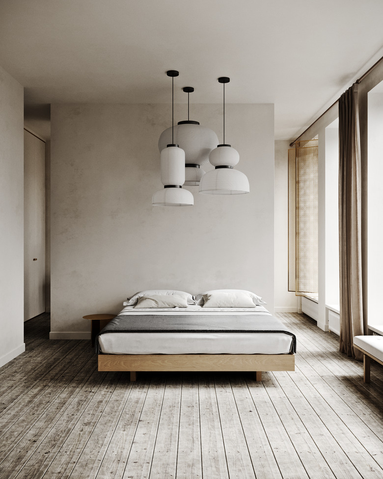 restful wabi sabi bedroom with neutral color palette