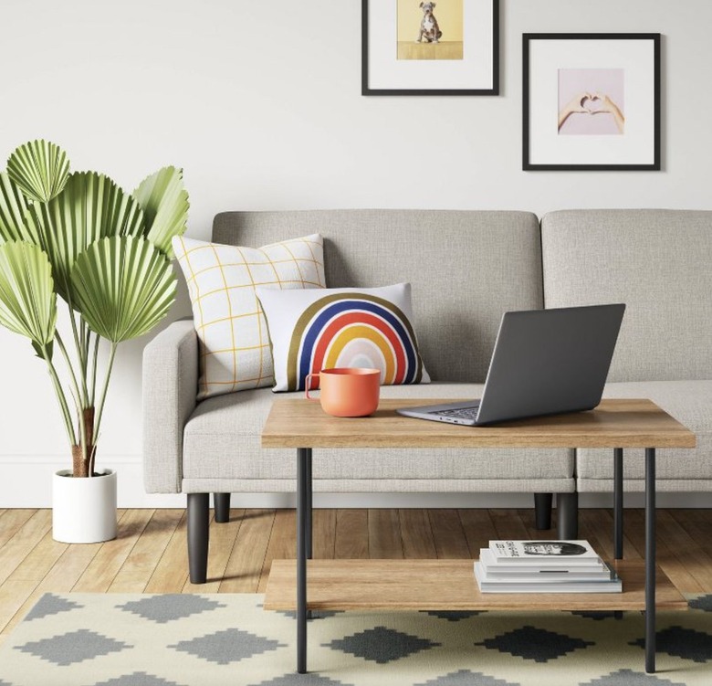 wood and metal rectangular coffee table