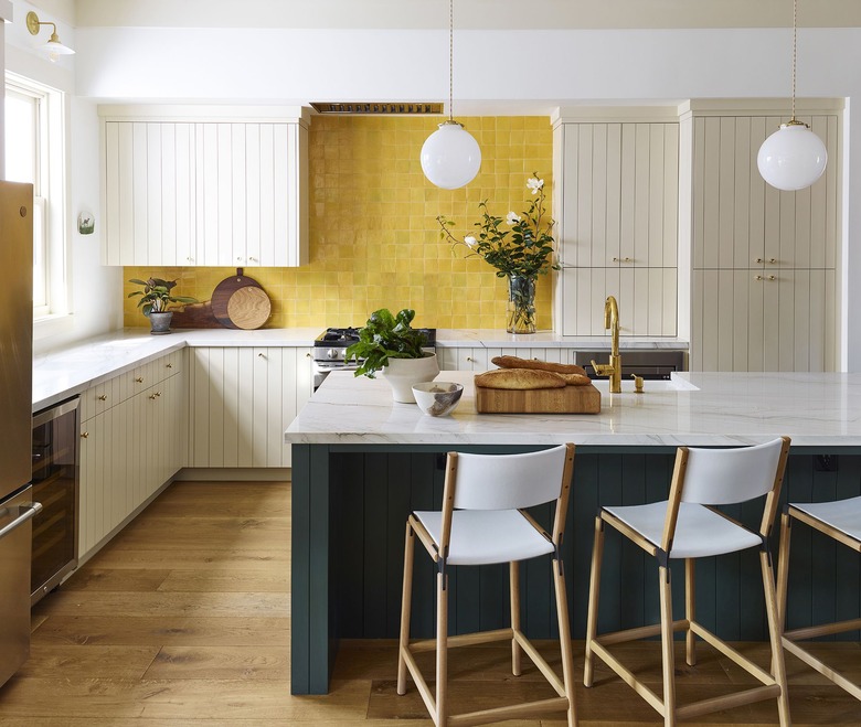 color meaning in modern kitchen with yellow zellige tiles