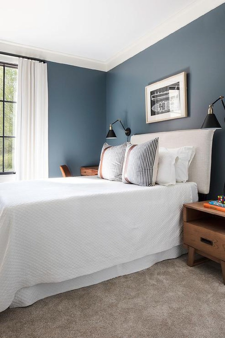 Bedroom with blue-gray walls