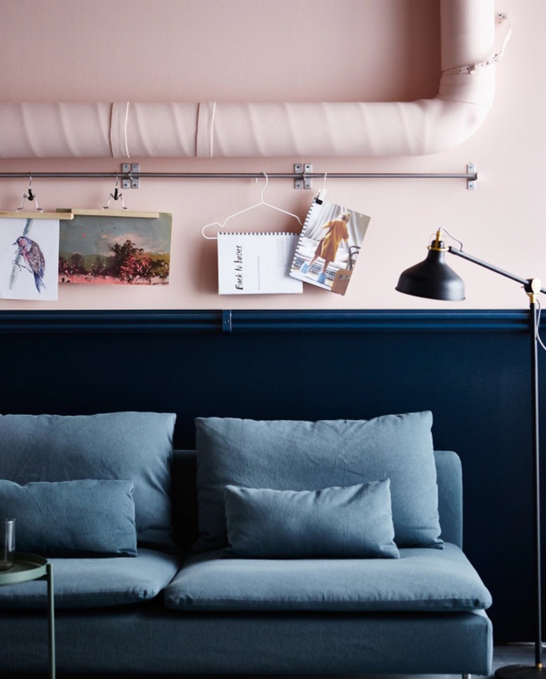 blush pink and navy blue wall