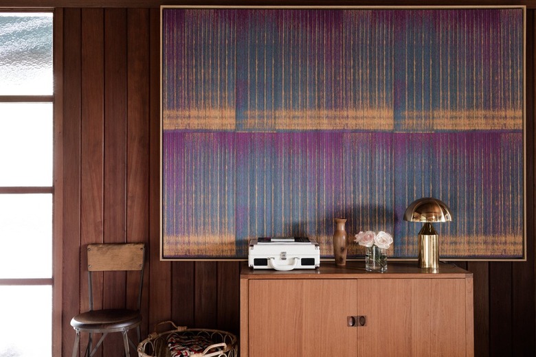 Midcentury credzena with brass lamp and record player