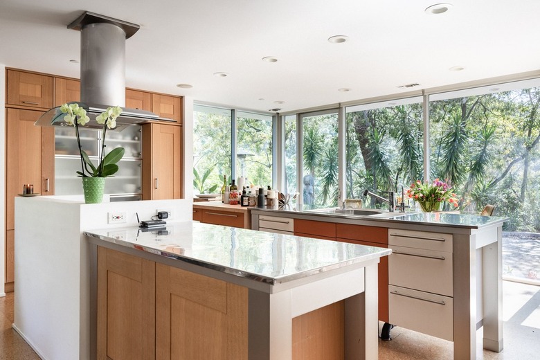 honey oak cabinets and stainless steel countertops