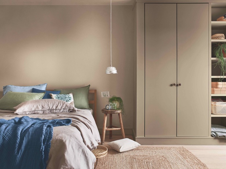 neutral bedroom with taupe walls and contemporary colors