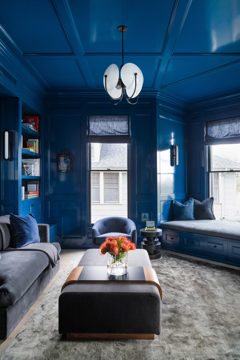 living room decorated in cool colors of blue