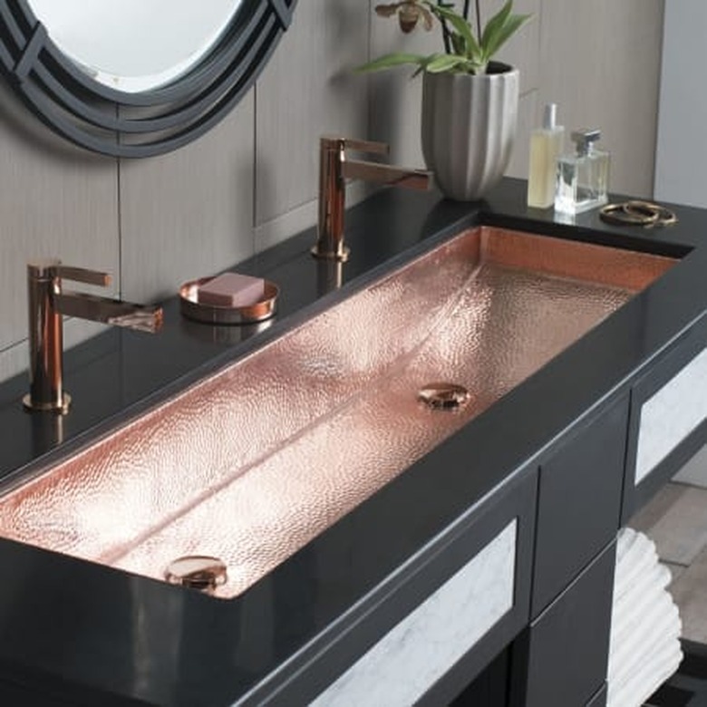 Double bathroom sink with copper bathroom faucets