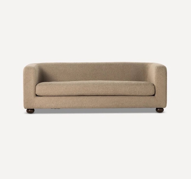 camel colored single cushion sofa