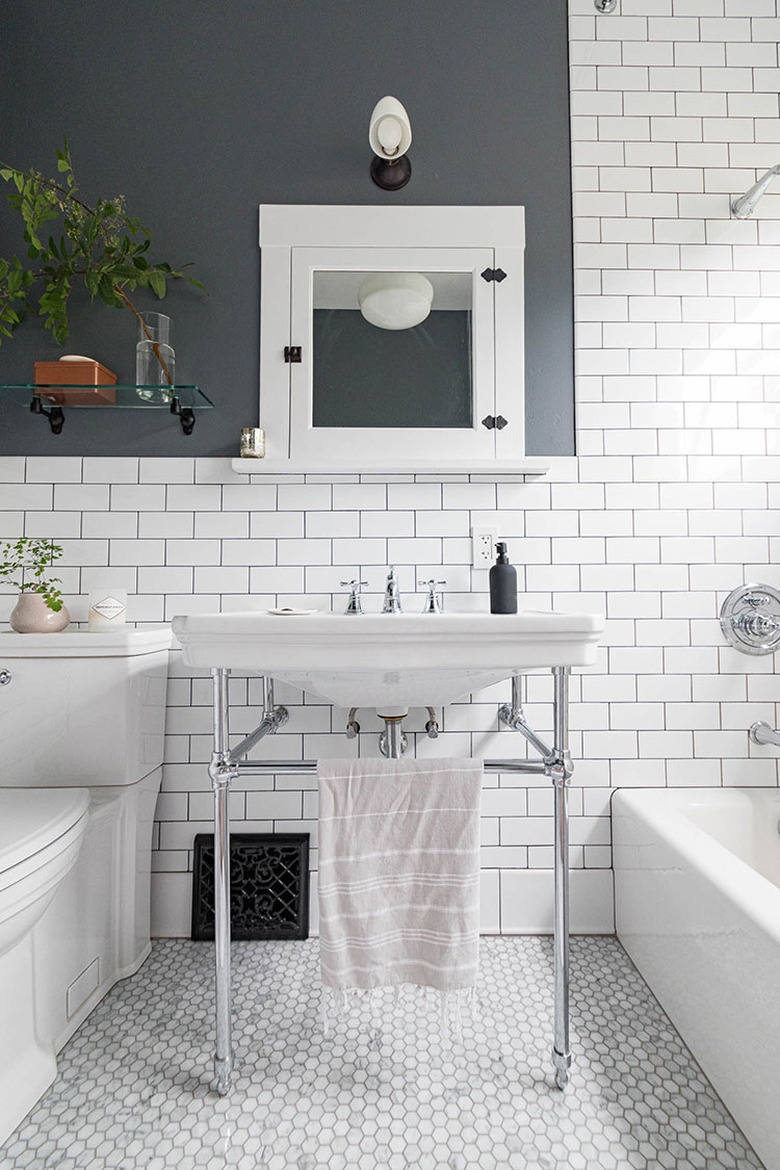 bathroom with subway tiles