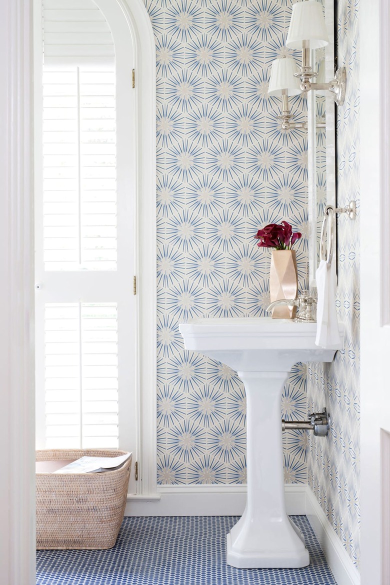 powder room with wallpaper