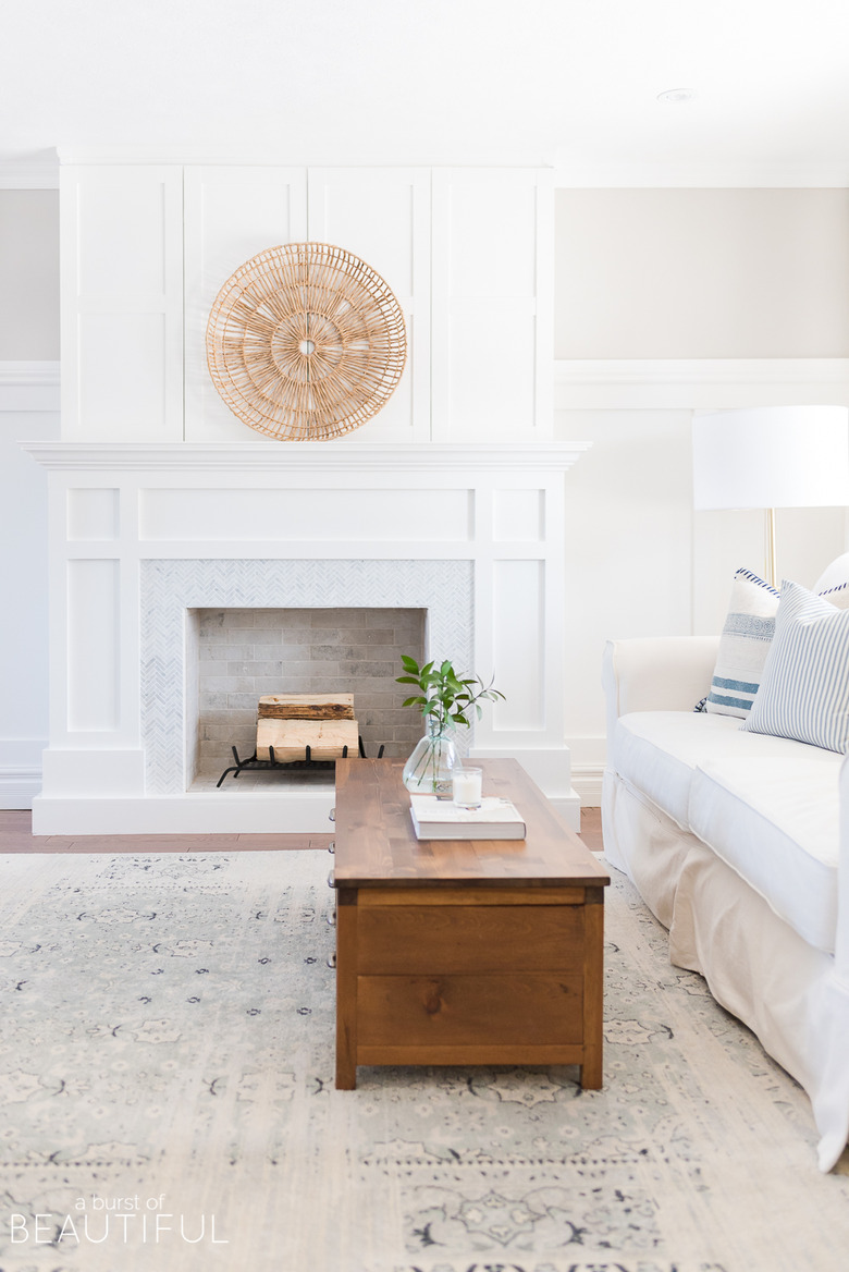 all-white craftsman style living room