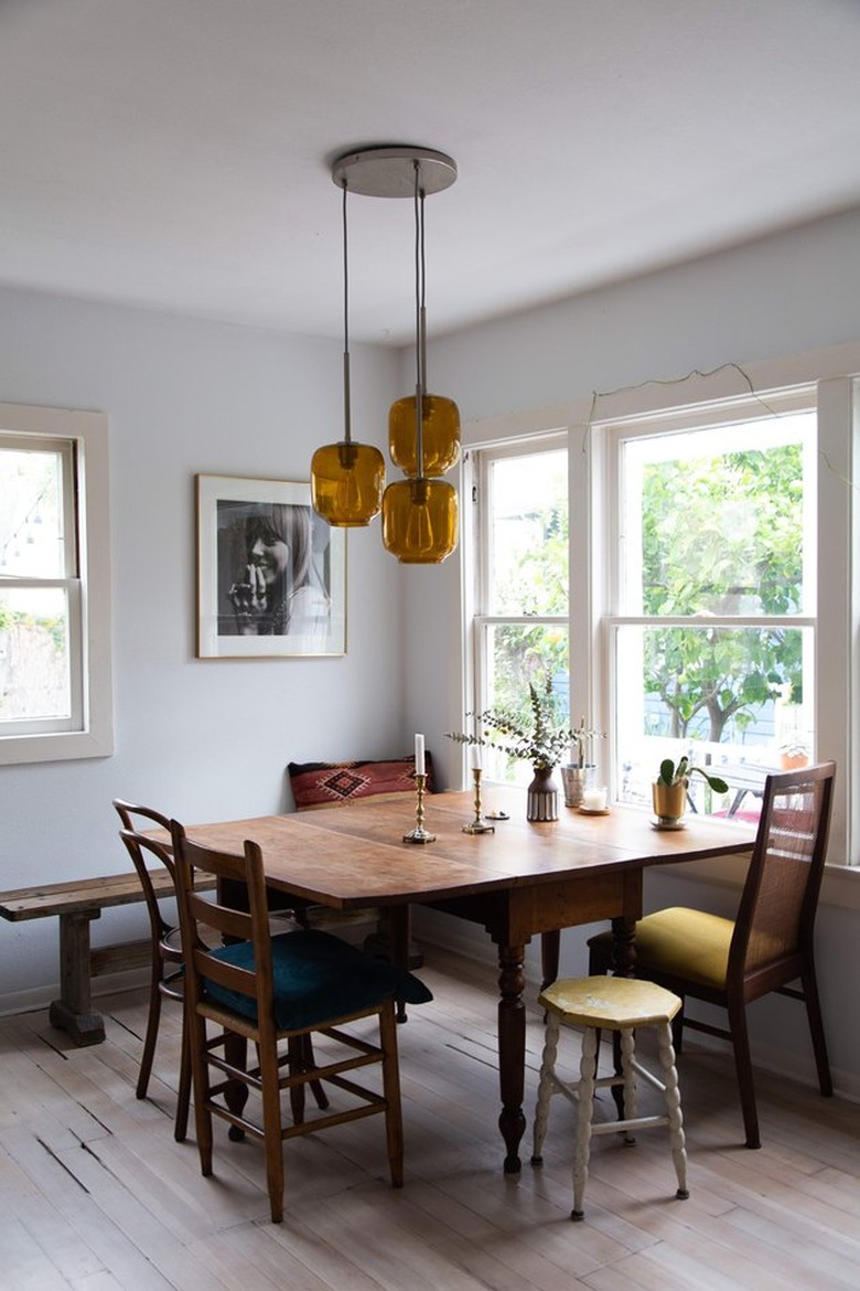 dining room space in a craftsman house with wood furniture and neutral walls