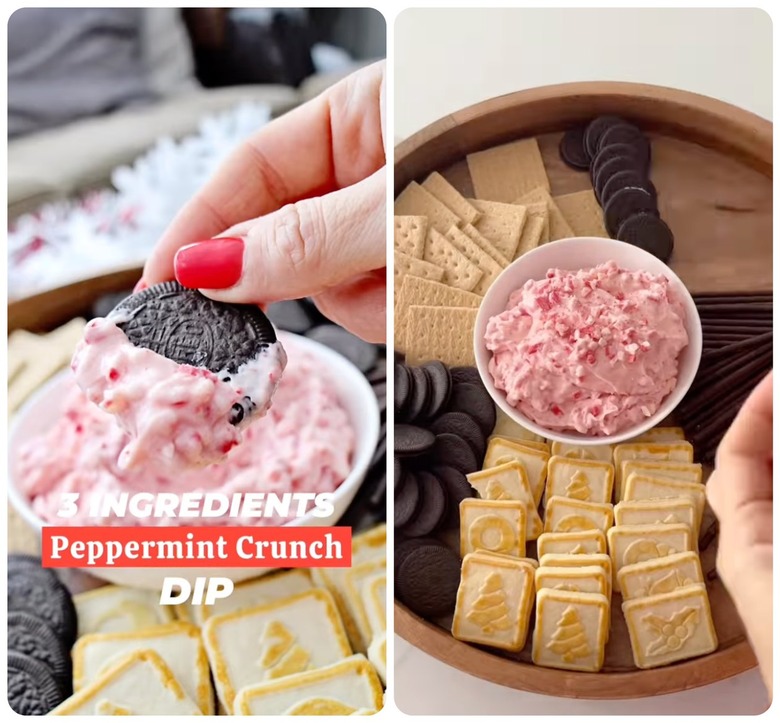 peppermint crunch dip with cookies and graham crackers