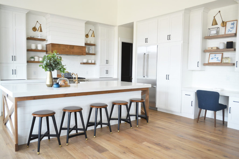 modern farmhouse with white quartz countertops