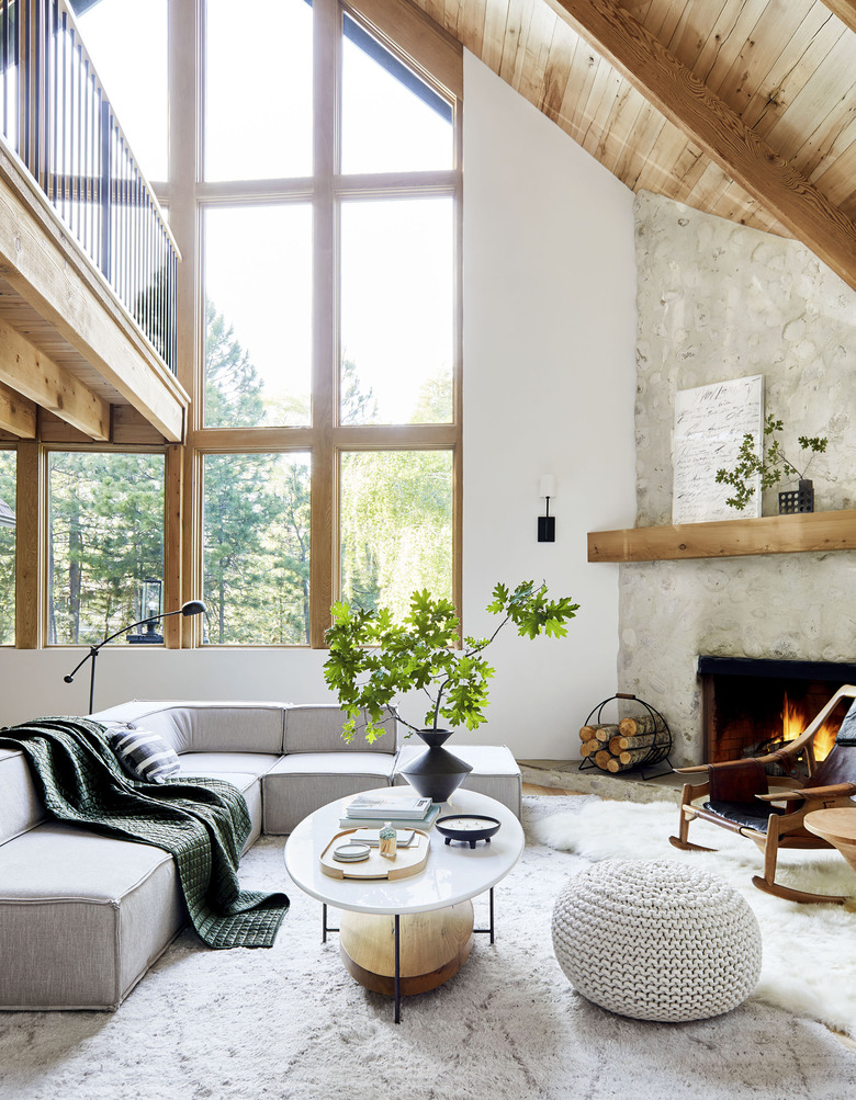 mountain house living room with netural textiles