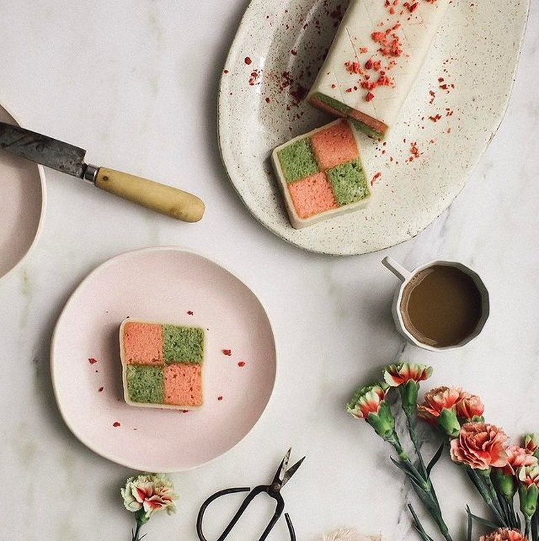 A Cozy Kitchen Matcha Strawberry Battenberg Cake