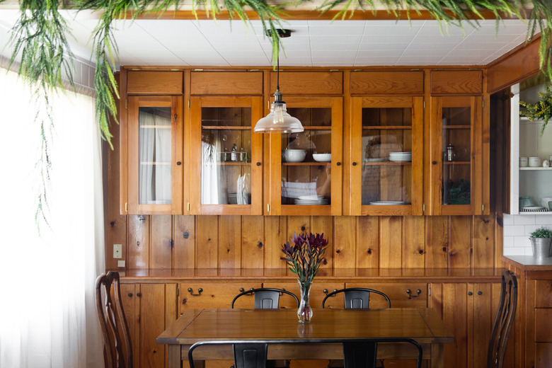 Dining room with wood built-in china cabinet